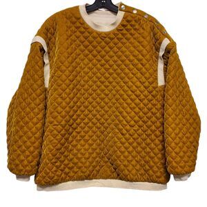 ZARA Trafaluc Collection Sweater Womens Small Mustard Quilted Pullover Buttons